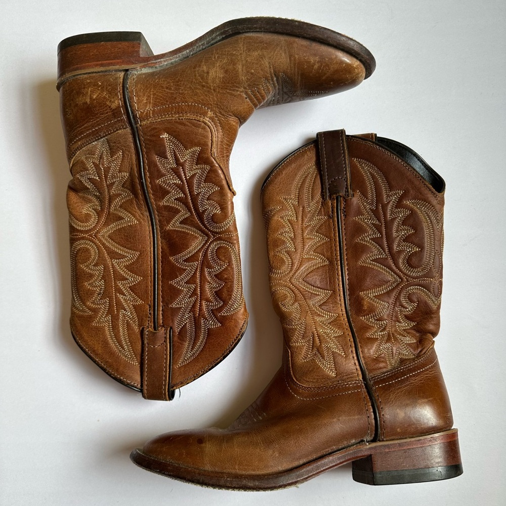 Vintage Laredo Made In USA Brown Leather Cowboy Boots Western Festival Country